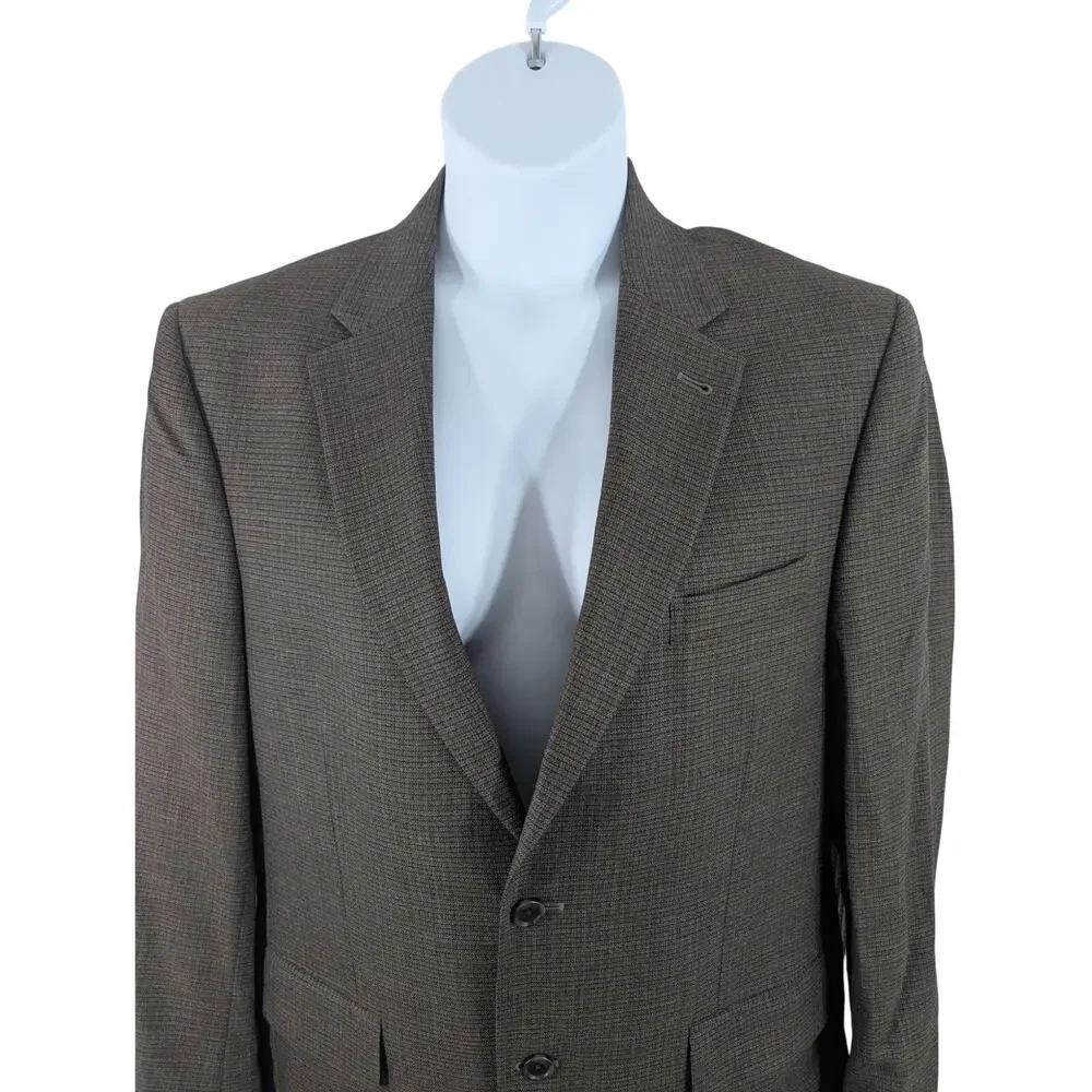 JOSEPH A. BANK! LUXE 100% WOOL, BROWN & BLACK MICROPLAID JACKET, BLAZER! SZ 42R